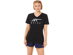 WOMEN'S ASICS STRIPES V-NECK
